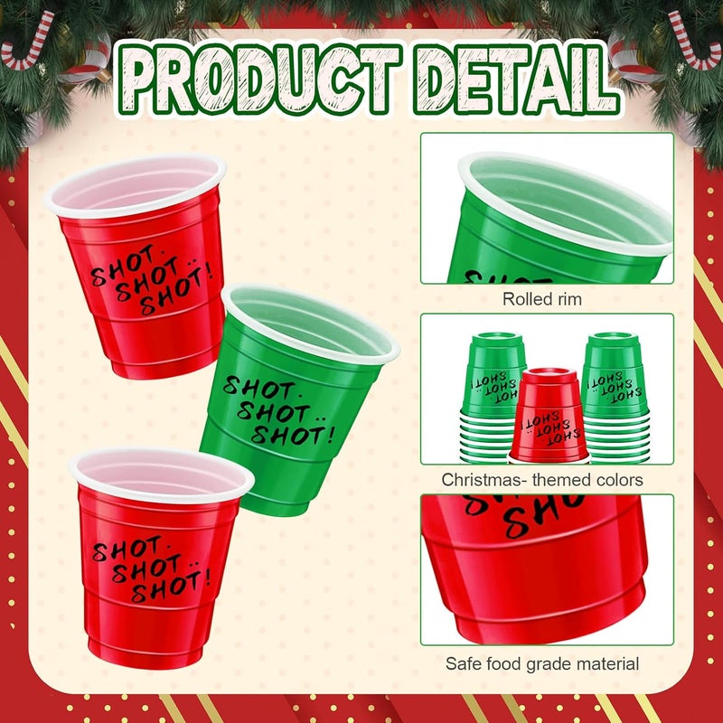 cssopenss 120 Pcs 2 oz Christmas Shot Cups Christmas Plastic Shot Glasses Red and Green shot Glasses for Party Wedding Birthday Family Gatherings and Festive Celebrations - Image 4